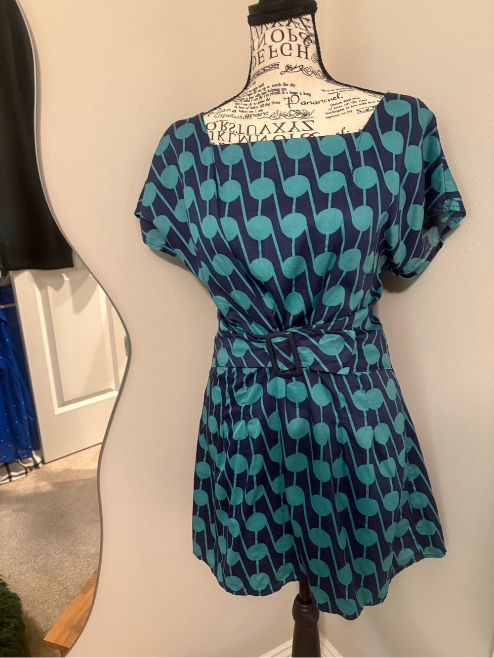 Tulle Teal and Navy Patterned Women's Blouse